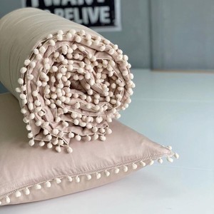 Одеяло-покрывало хлопковое с помпонами СН-Текстиль Bubble gum 140х205 цвет мокко