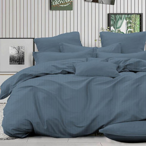 Комплект постельного белья однотонный из страйпового сатина серо-синий СонМаркет полутораспальный