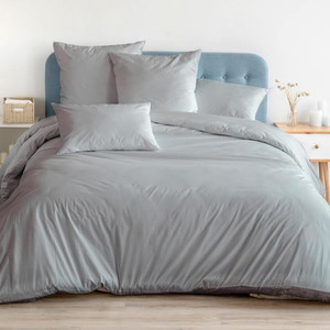 Комплект постельного белья однотонный из сатина светло-серый СонМаркет полутораспальный