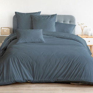 Комплект постельного белья однотонный из сатина серо-синий СонМаркет полутораспальный
